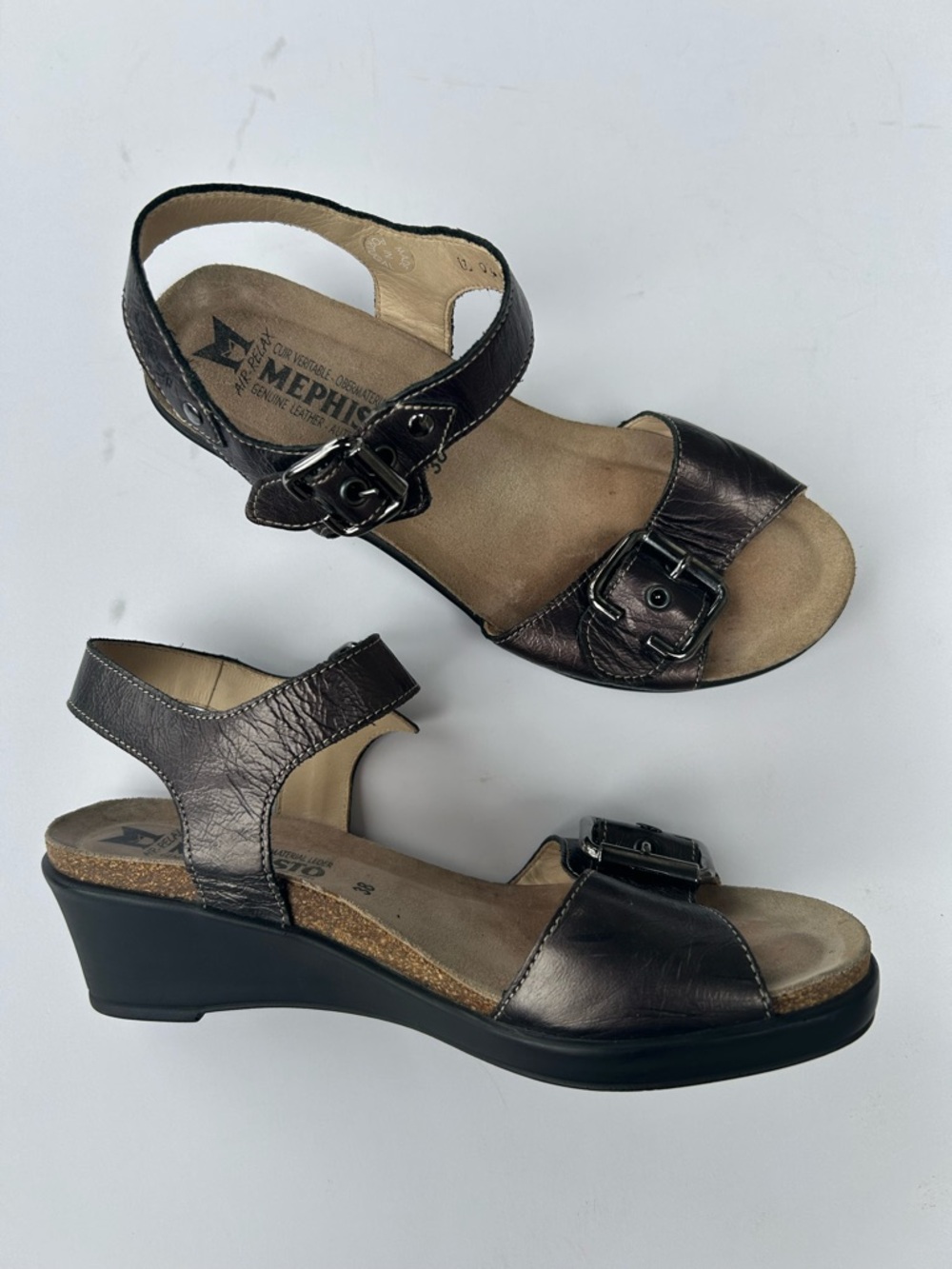 MEPHISTO Leather wedge sandals-Women’s size 8 (38 EU)